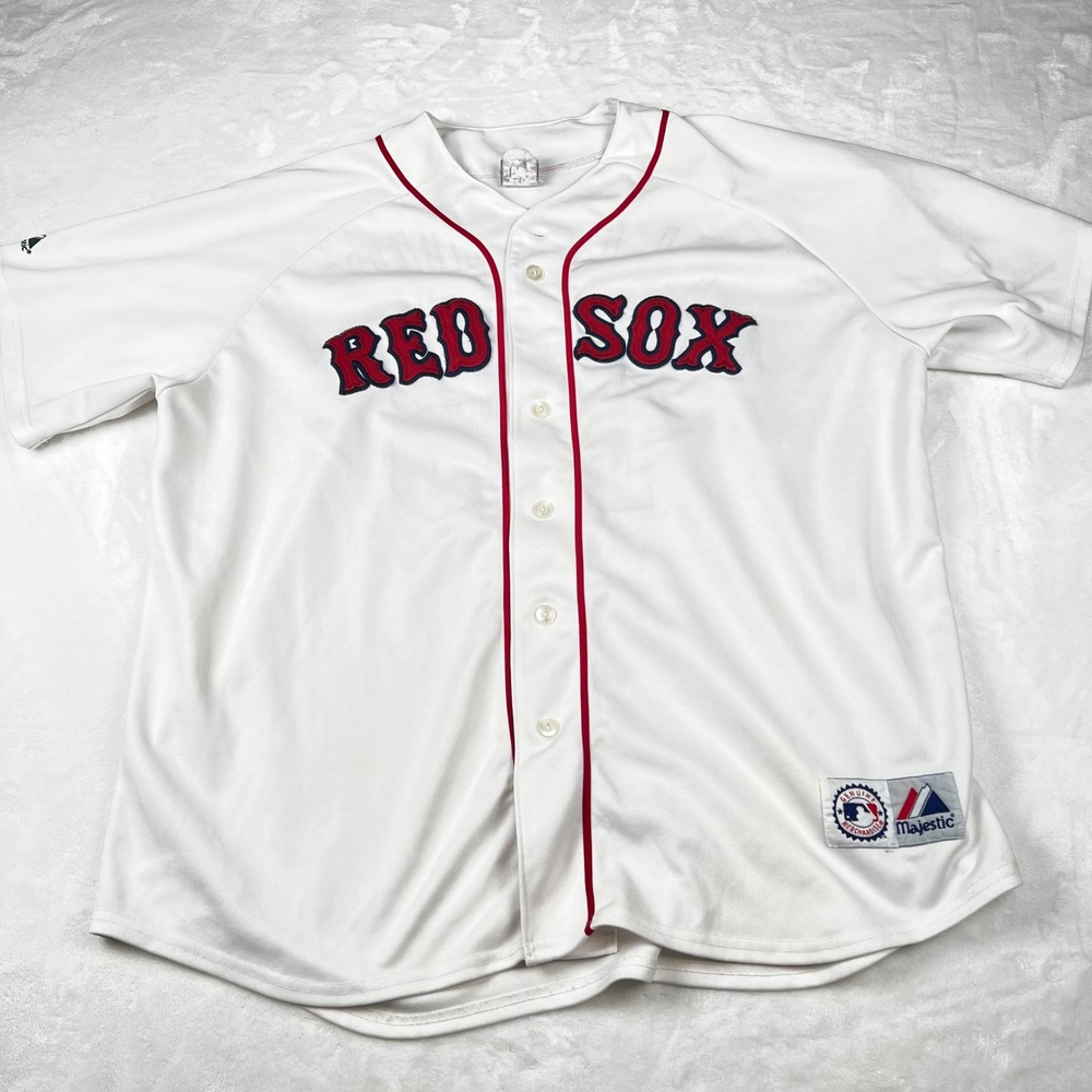 Majestic Boston Red Sox MLB Baseball Jersey Mens White Button Up XL